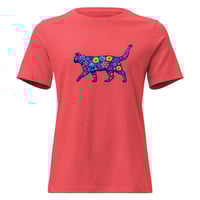 Image 1 of Women's Relaxed T-Shirt, Blue Floral Cat T-Shirt | Colorful Artistic Cat Graphic Tee