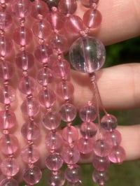 Image 1 of Pink Topaz Mala with Gem Kunzite Guru Bead, Pink Topaz 108 Bead Hand Knotted Gemstone Necklace