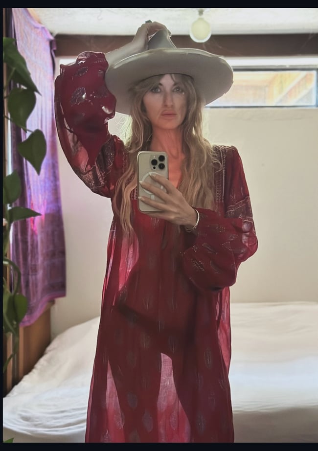 early 1970s Adini indian gauze scarlet poet sleeve dress