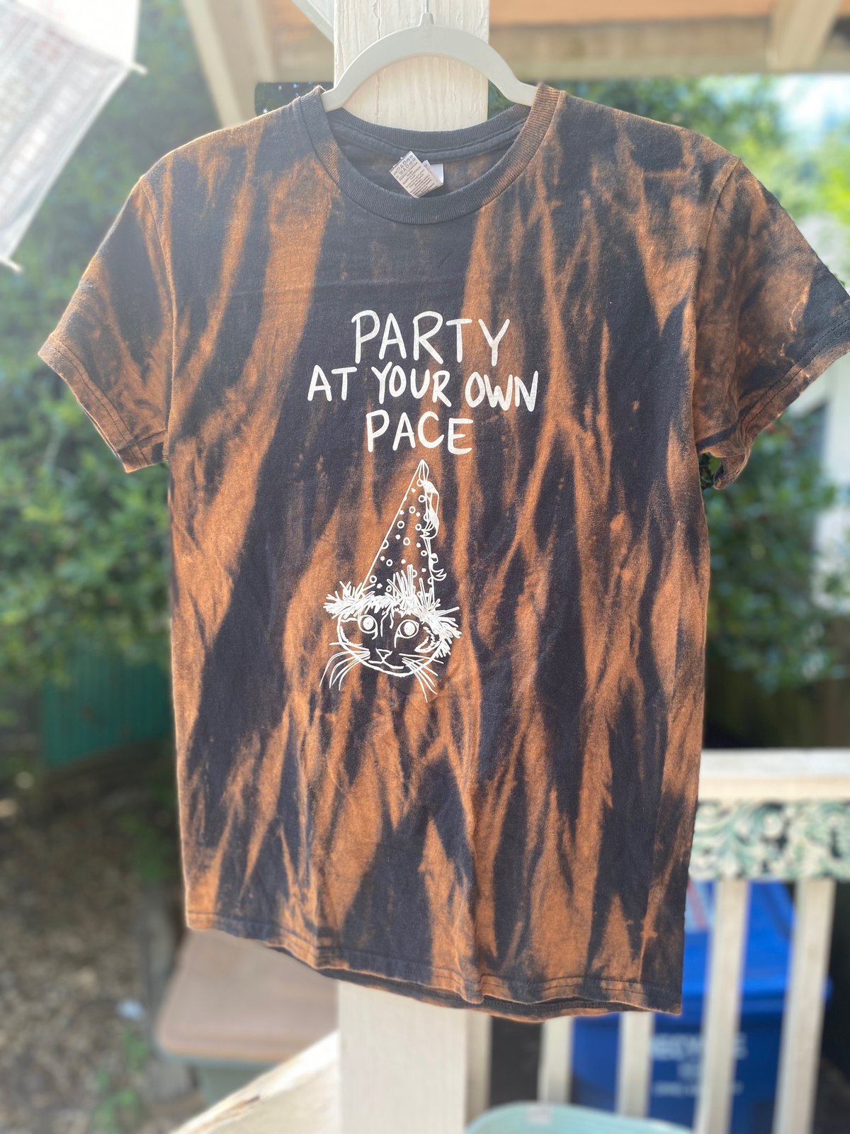 Image of SMALL Party At Your Own Pace Bleach Dye Shirt 