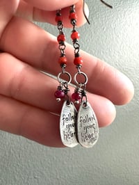 Image 3 of Italian coral and ruby follow your heart earrings