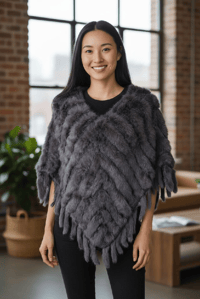 Image 1 of Ladies Real Fur & Wool Brown Poncho Size S/M