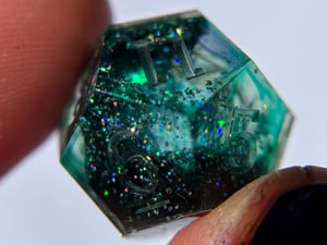 Image of Green and sparkling Pillars 7-piece dice set for TTRPGl
