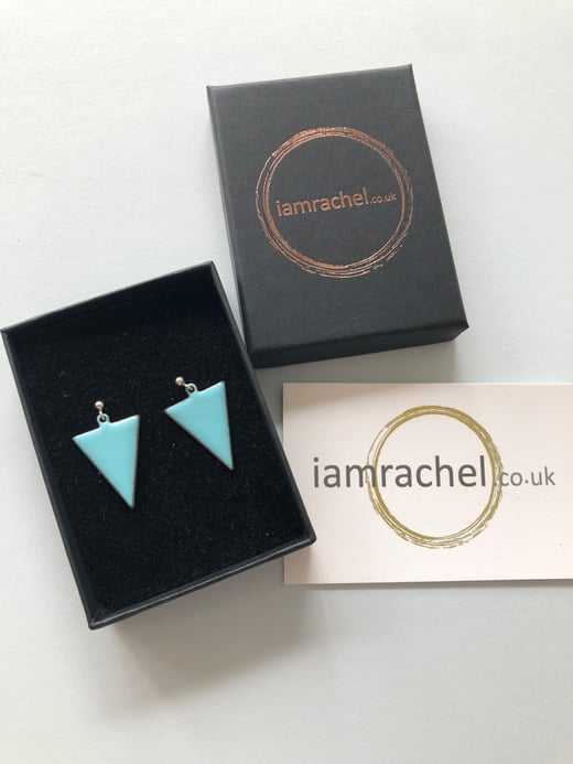 Iamrachel inverse triangle earrings - sky blue enamel 