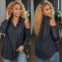 Image 2 of New Large D& Co Open Shoulder Denim Top #1252*10