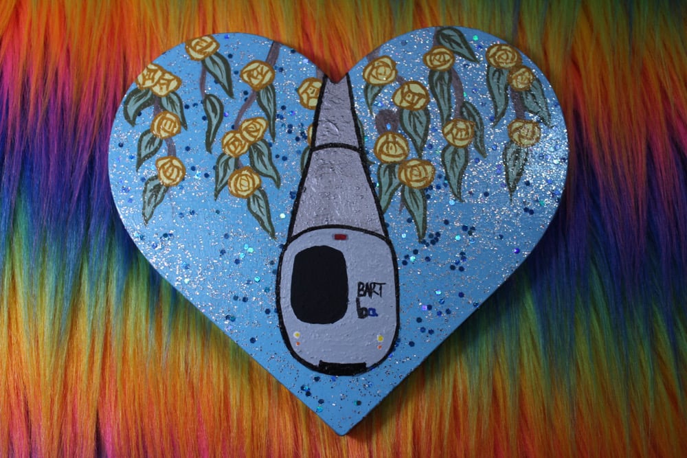 Image of BART Blue & Yellow Rose Large Wood Heart 