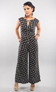 Image of 70s Black and White Jumpsuit with "Pearl" Buttons