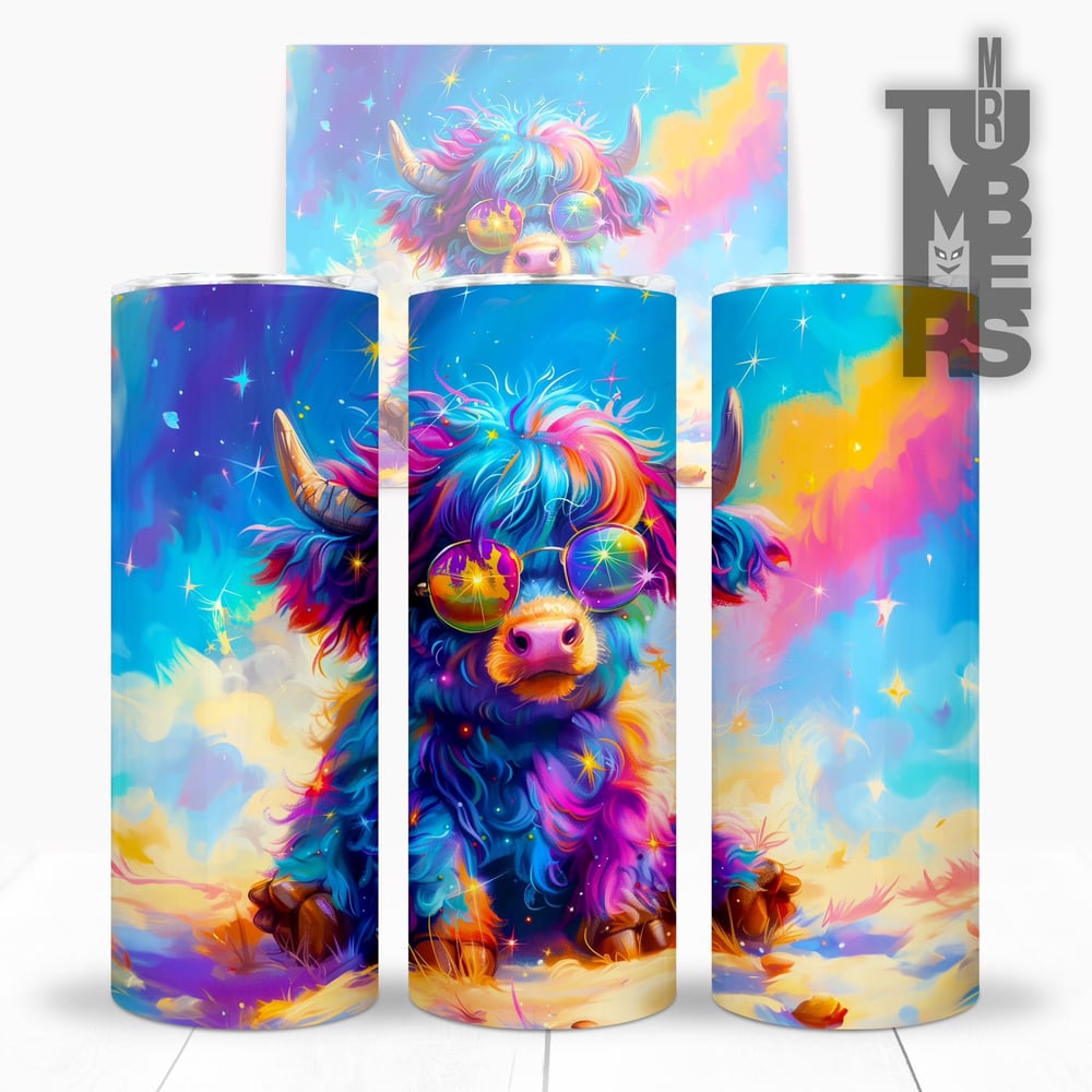 Image of Rainbow Highland Cow Drinks Tumbler
