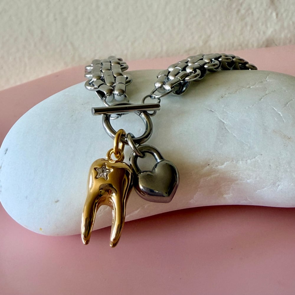 Image of Chunky Choker with Gold Tooth and Heart