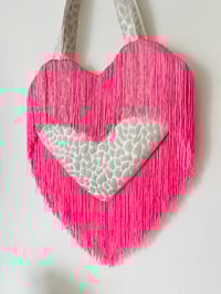 Image 1 of 💖 Silver & Hot Pink Heart Bag – Fringe Statement Piece