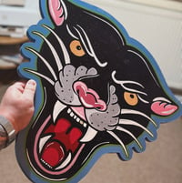 Image 2 of Hand Painted Panther Head Tattoo Flash Art Wall Hanger