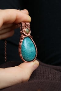 Image 3 of Amazonite + Green Garnet Copper Pendant