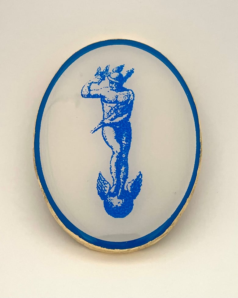 Image of Hermes Oval White/Blue Oval 13cm