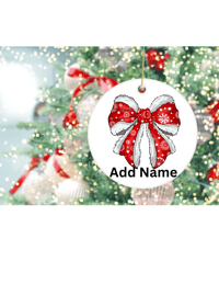 Image 3 of Personalized Holiday Bows Ceramic Ornament