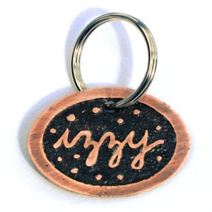 Image of Custom Handmade Etched Copper Dog ID Tag - Script Design
