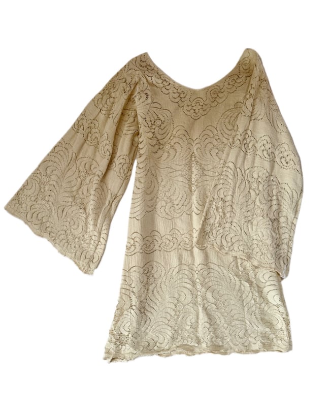 vintage cotton crochet lace angel sleeve dress