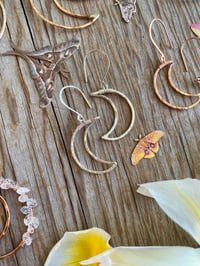 Image 3 of Small Hammered Crescent Moon Earrings