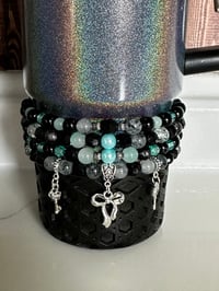 Image 1 of Midnight Glitz Black and Teal Tumbler Bracelet Stack