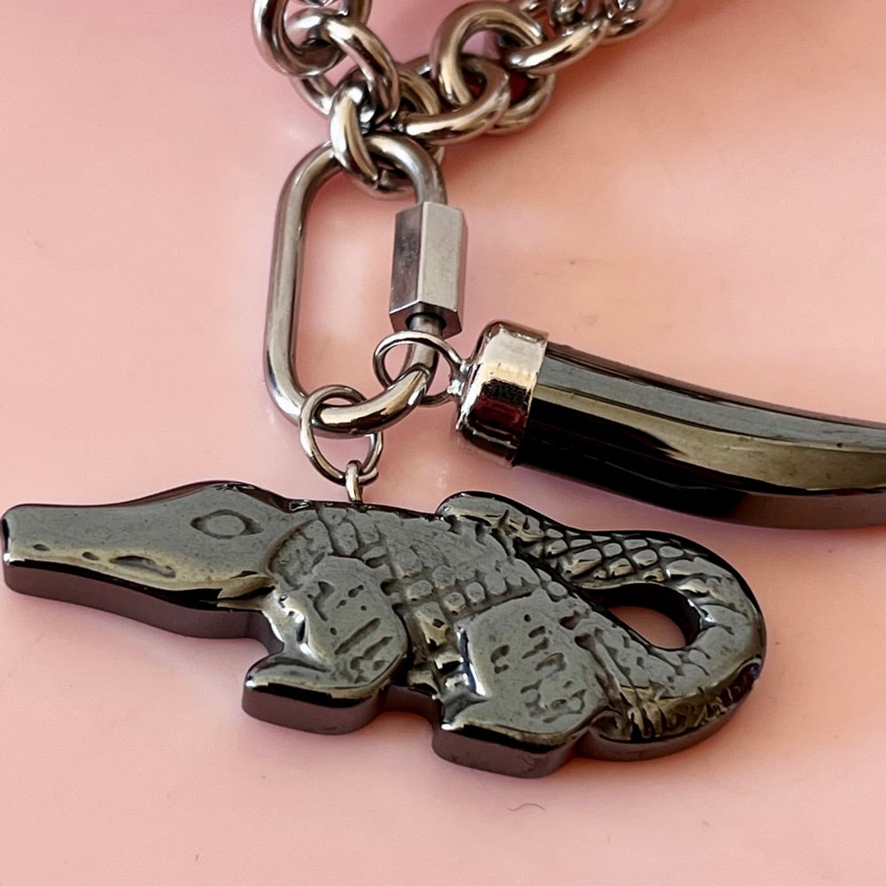 Image of Chunky Hematite Alligator and Tusk Necklace