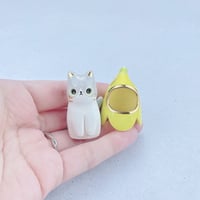 Image 4 of Banana gray and white Cat Ceramic Figurine 