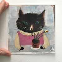 Image 3 of Small square art print-Springtime cat 