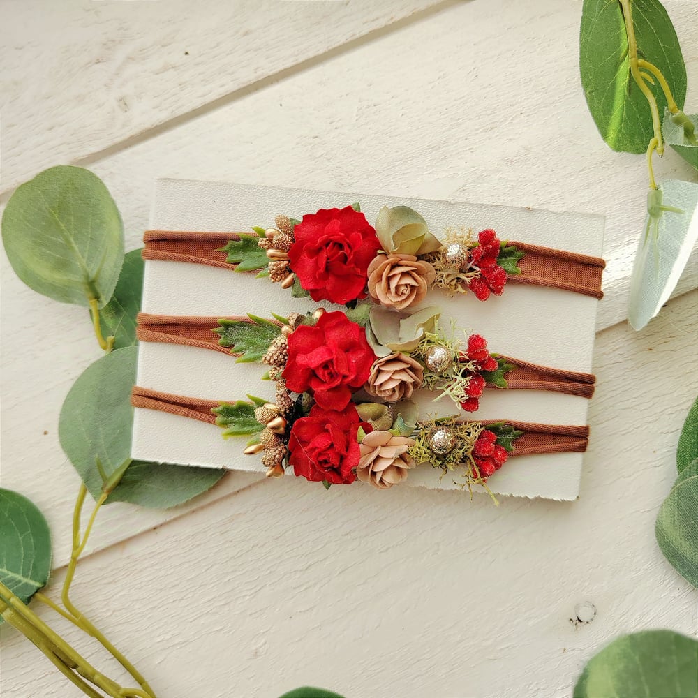 Image of Headband christmas cappuccino et fleur rouge 