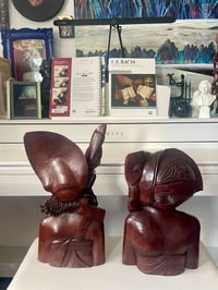 Image 4 of Pair of Balinese Carved Hardwood Busts