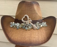 Image 1 of 2 Tone Brown Cowboy Hat Bead & Heart Key Band