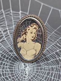 Image 3 of Vintage Brooches-  1940s engravings page & preserved spider webs with stand - 1