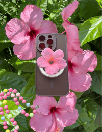 Pink hibiscus phone grip
