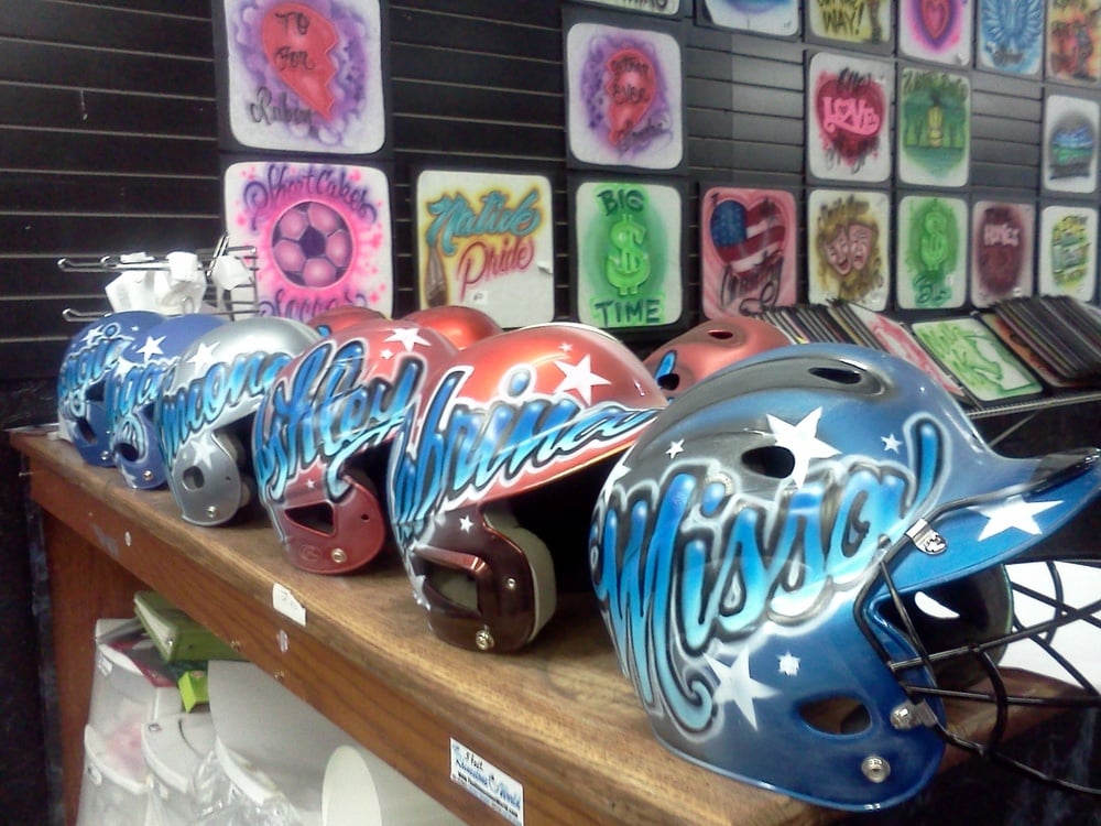 Airbrush baseball store helmets near me