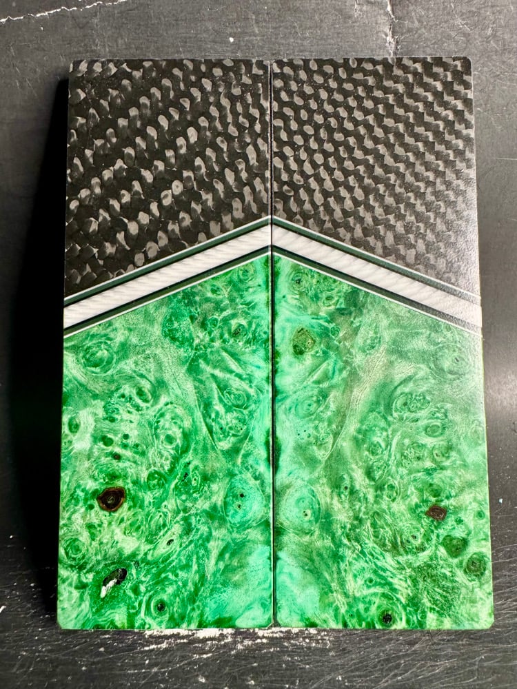 Image of Carbon Fiber & Green Box Elder Burl Segmented Knife Scales