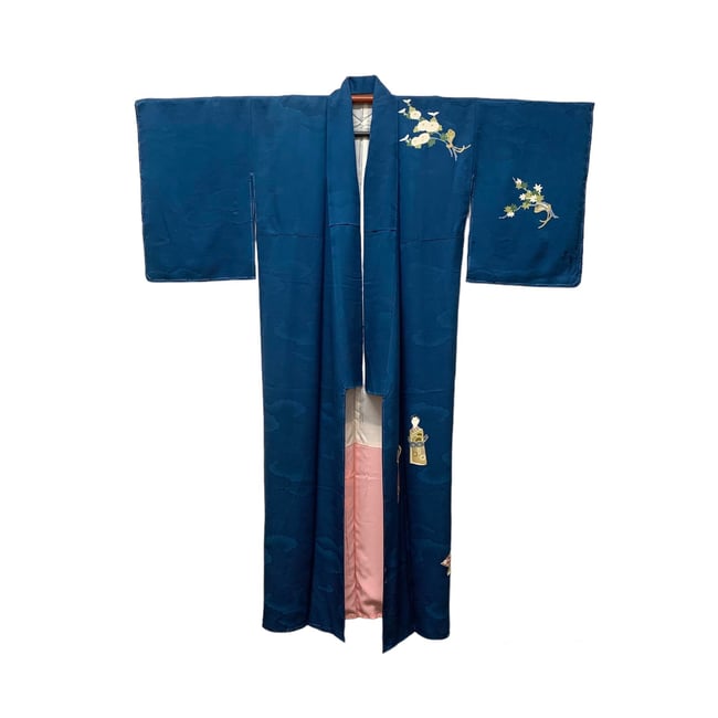 Antique Silk Kimono (Blue Clouds & Botanicals) | LUMEN