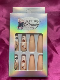 Image 1 of Nails - Long (Nude w/Heart Design)