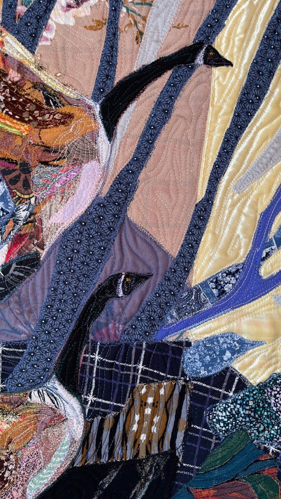 "Let's fly on" - 73x48 cm, art quilt with birds Image 11