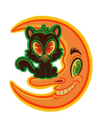 Image 2 of Halloween moon kitty stickers and pins