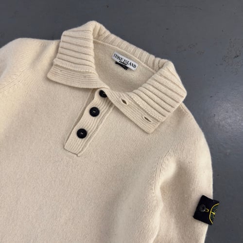 Image of Stone Island 1/4 button up wool sweater, size small