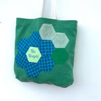 Image 4 of ‘Be Bright’ Hand Embroidered Green Canvas Tote