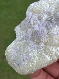 Image 3 of QR Code Fluorite On Druzy Quartz Matrix Specimen| Guizhou China #3065