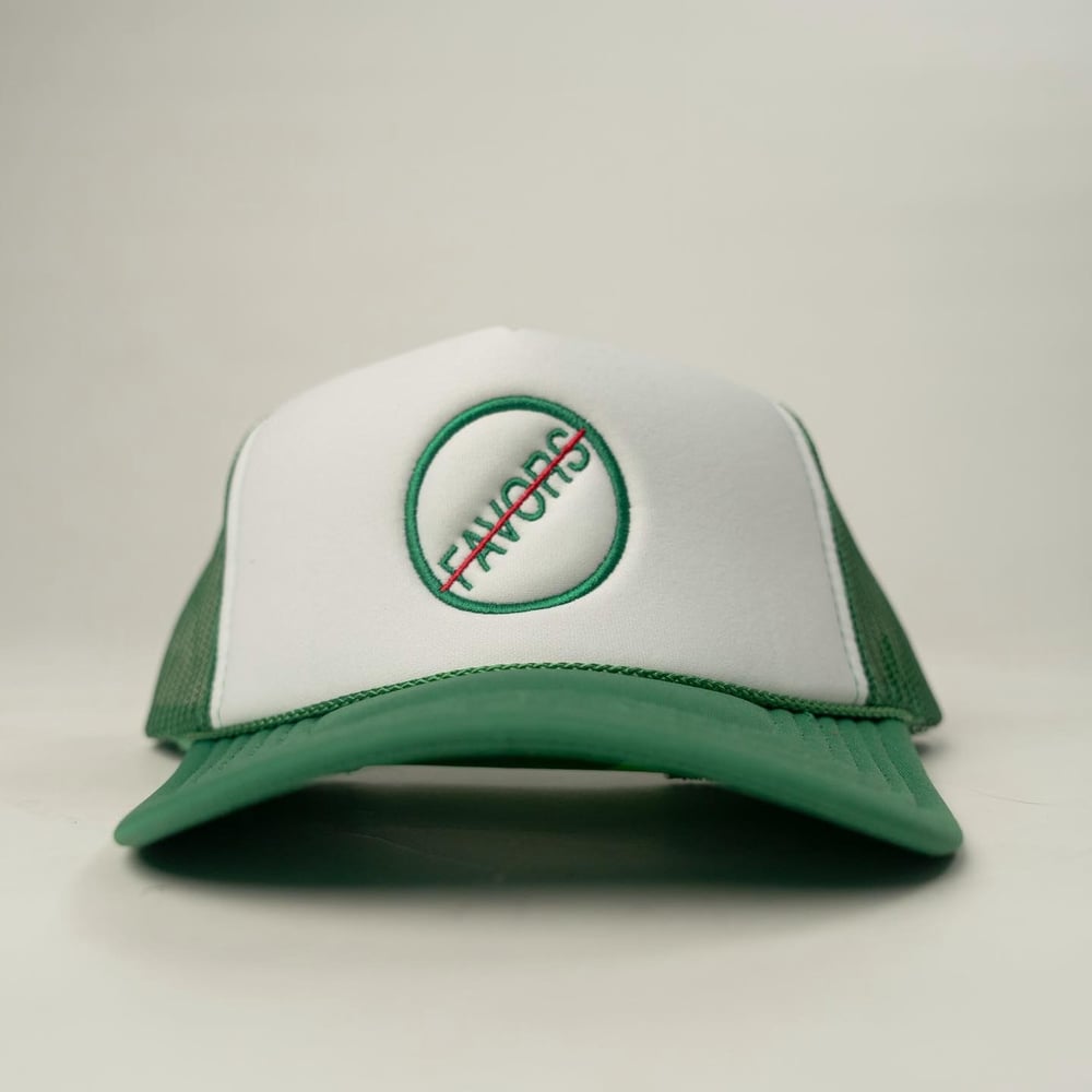Image of No Favors Green and Red Trucker Hat