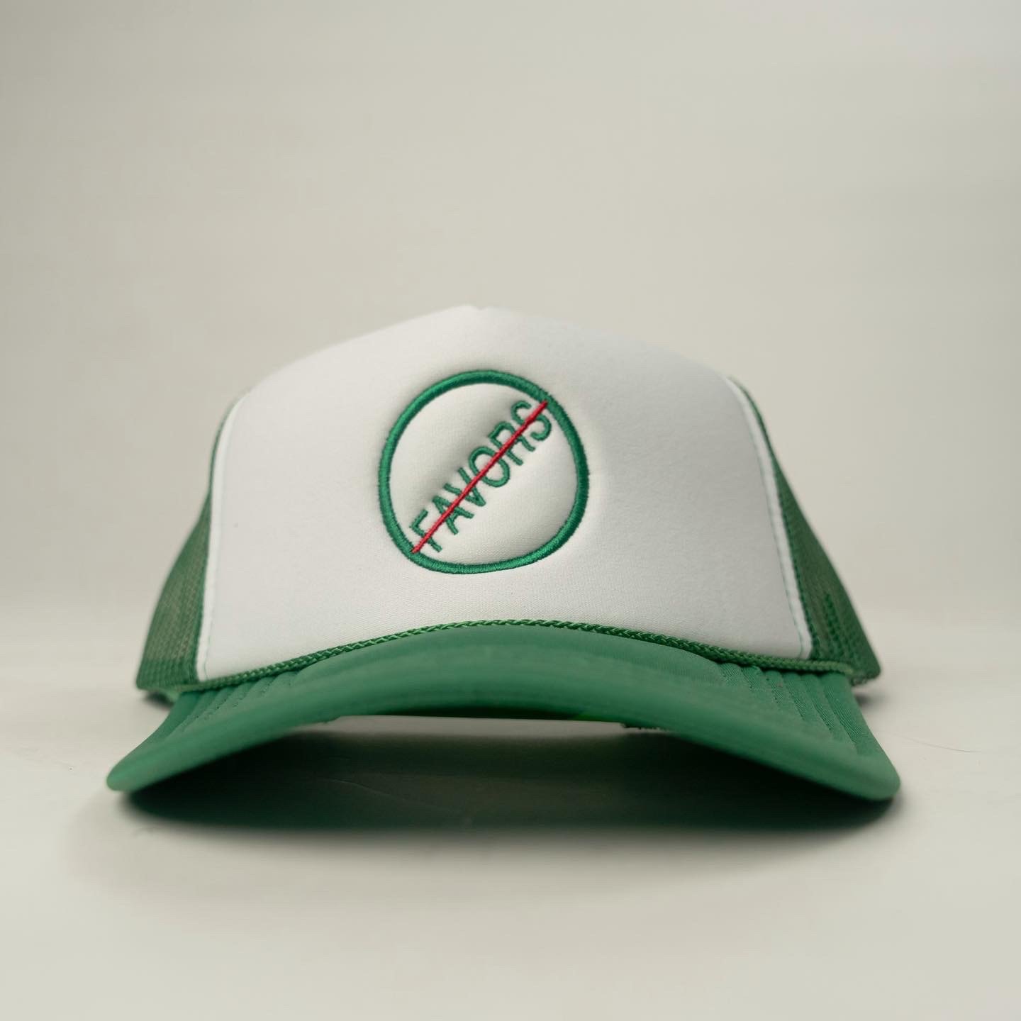 Image of No Favors Green and Red Trucker Hat