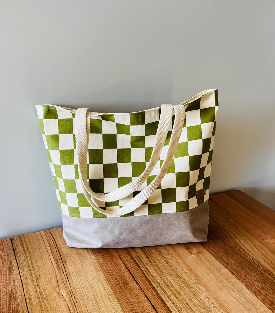 Image of Green Check Tote Bag