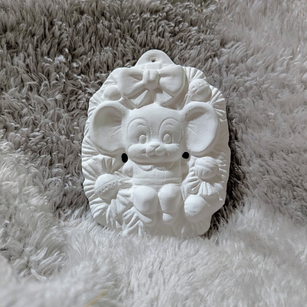 Image of Ceramic Bisque Ready to Paint Mouse in Wreath Ornament 