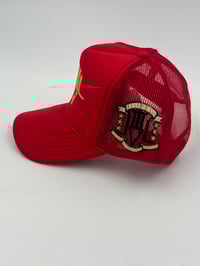 Image 2 of LVL3 NYC Red & Gold Trucker Hat  