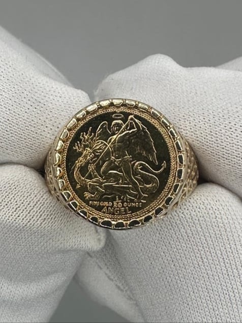 Image of 1988 22K Isle of Man Coin with 9k Ring Mount 
