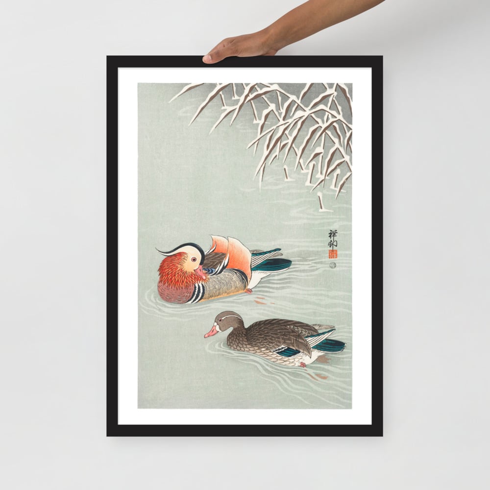 Mandarin ducks - by Ohara Koson - Framed matte paper poster