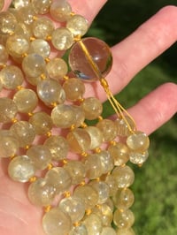 Image 7 of Golden Lepidolite 108 Bead Hand Knotted Gemstone Mala Necklace with Citrine Guru Bead