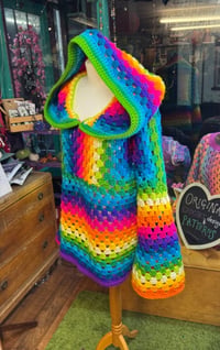 Image 1 of HYPER RAINBOW - Rainbow crochet full length large hooded jumper - long hoodie