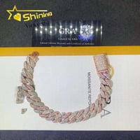 Image 4 of Pass Diamond Tester Two Tones 925 Sterling Silver 12MM VVS Moissanite Cuban Bracelet Mens Hip Hop Cu