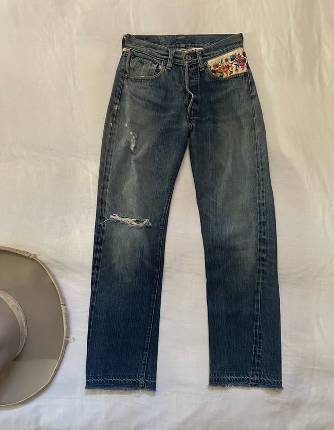 super old Levi Strauss hand embroidered denim jeans 501